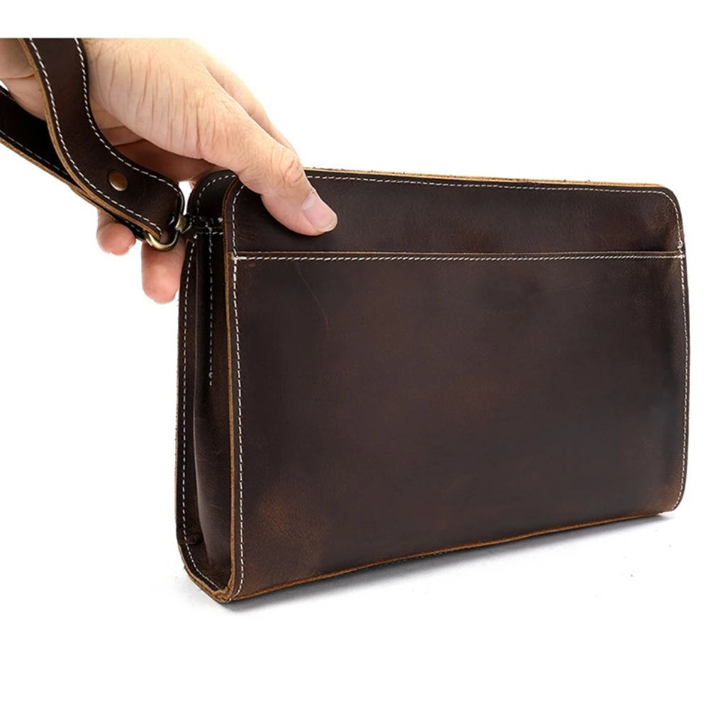 Genuine Leather Envelope Bag Retro Crazy Horse Cowhide Men's Handbag Clutch Bag