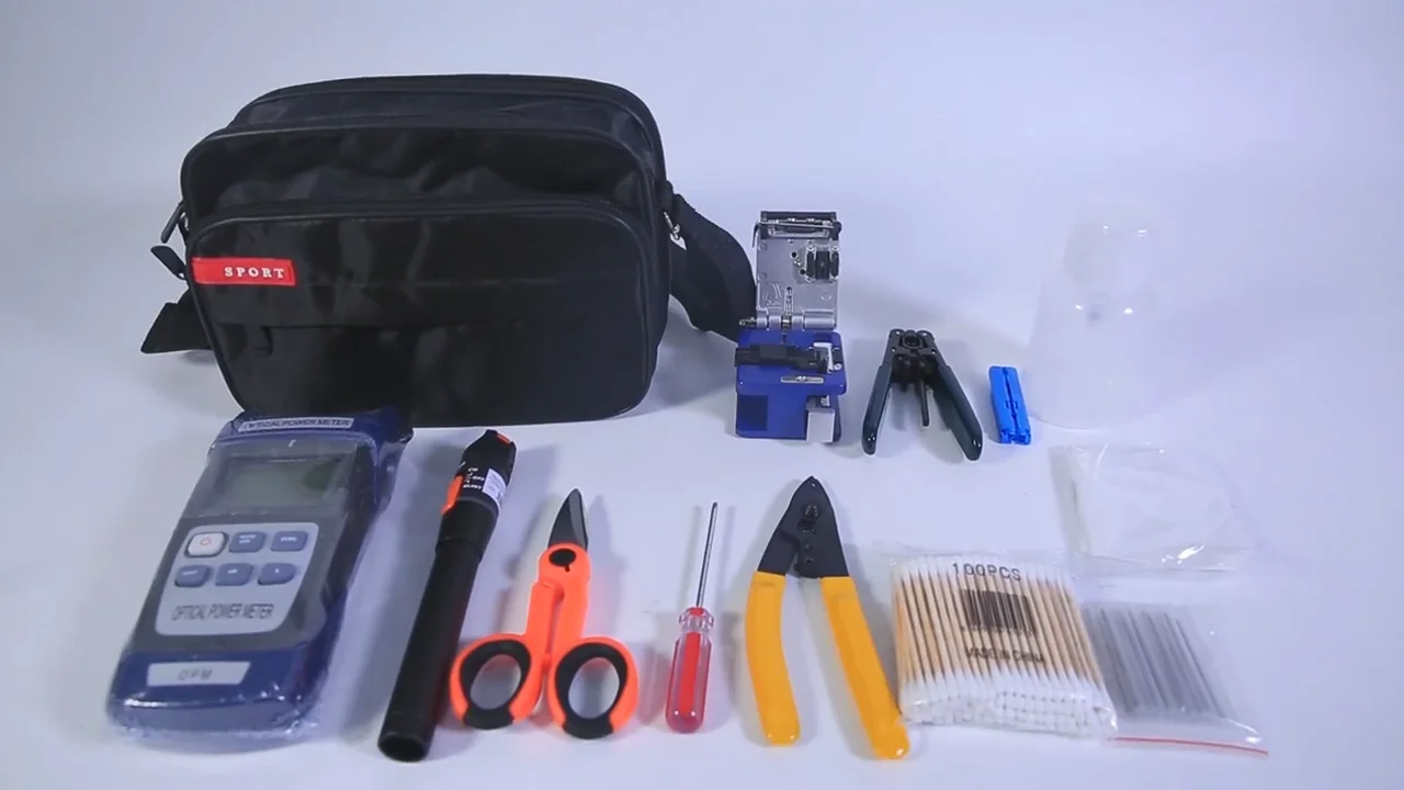 

13 in 1 FTTH fiber optic Tool Network Kits with fiber cleaver VFL Optical Power Meter optic fiber cable termination tool kit