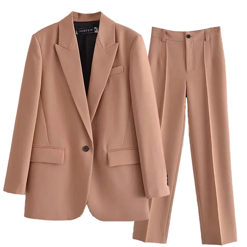 Aonibieer 2021 Women 2 Piece Set Suit Blazer Trousers Elegant Fashion Chic Lady Urban Outfits Jacket Pant Single Button Spring