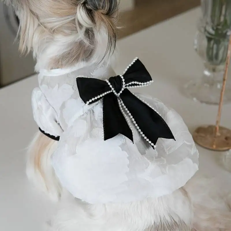 

Spring and Summer Dogs Clothing Pearl Bow Yarn Skirt Small Fragrance Pet Clothing Cat And Dog Clothing Cute Teddy Chihuahua Cat