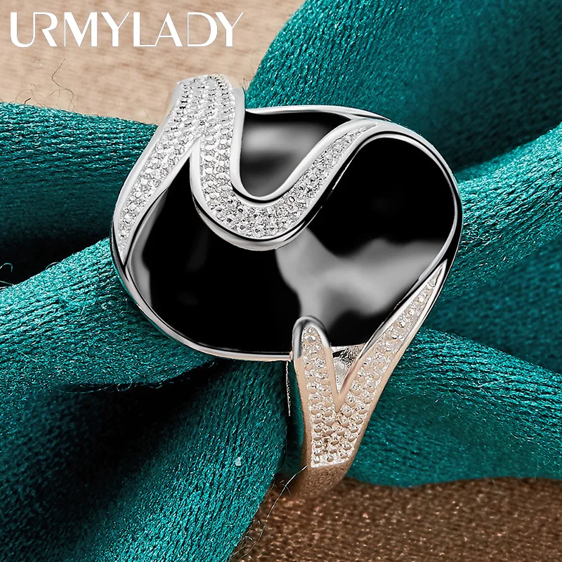 URMYLADY 925 Sterling Silver Round Obsidian 7-10# Ring For Women Wedding Charm Engagement Fashion Jewelry images - 6