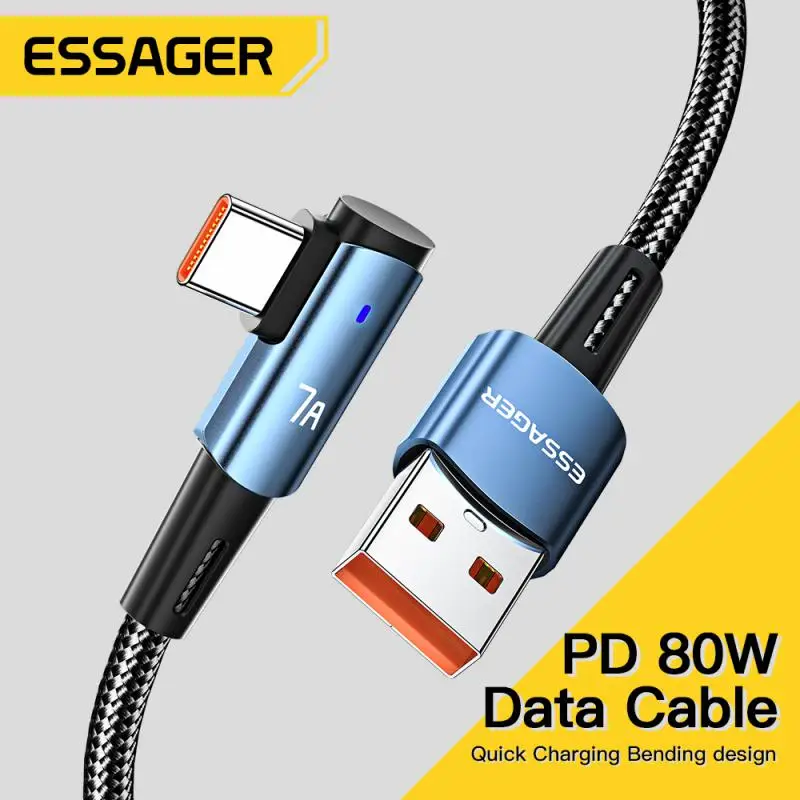 

Essager 7A USB Type C Cable Angled For OPPO 100W Fast Charing Cord For Honor Huawei P40 Oneplus Realme USB-C Charger Data Wire