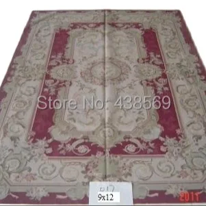 Бесплатная доставка 9 'x 12' Aubusson шерстяные коврики красный дизайн потертые