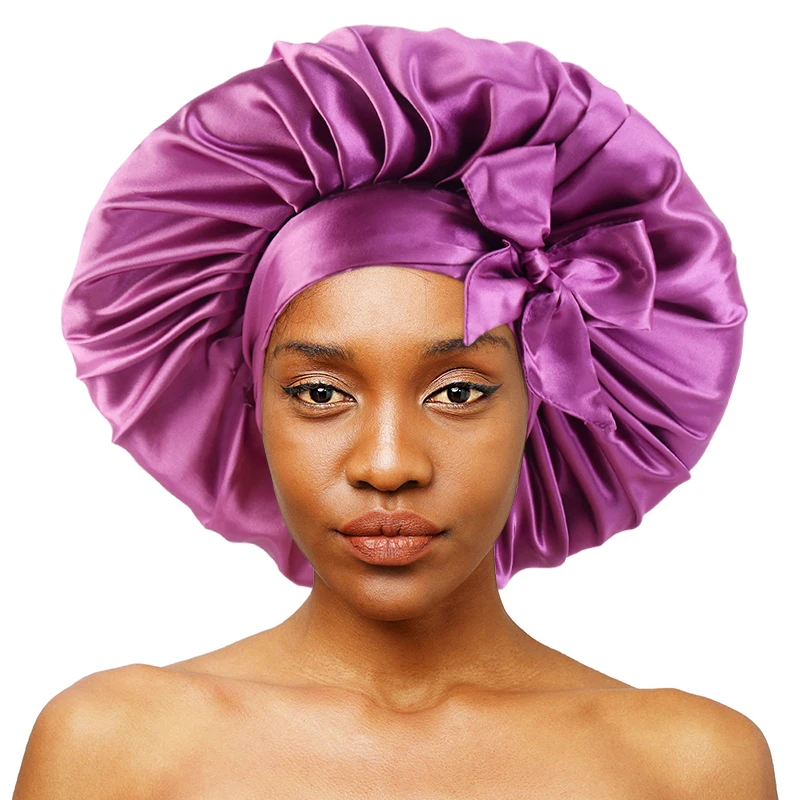 

New Women Large Satin Bonnet Long Silky Sleeping Cap Hair Tie Lightweight Breathable Adult Night Protection Hair Adjustable Cap