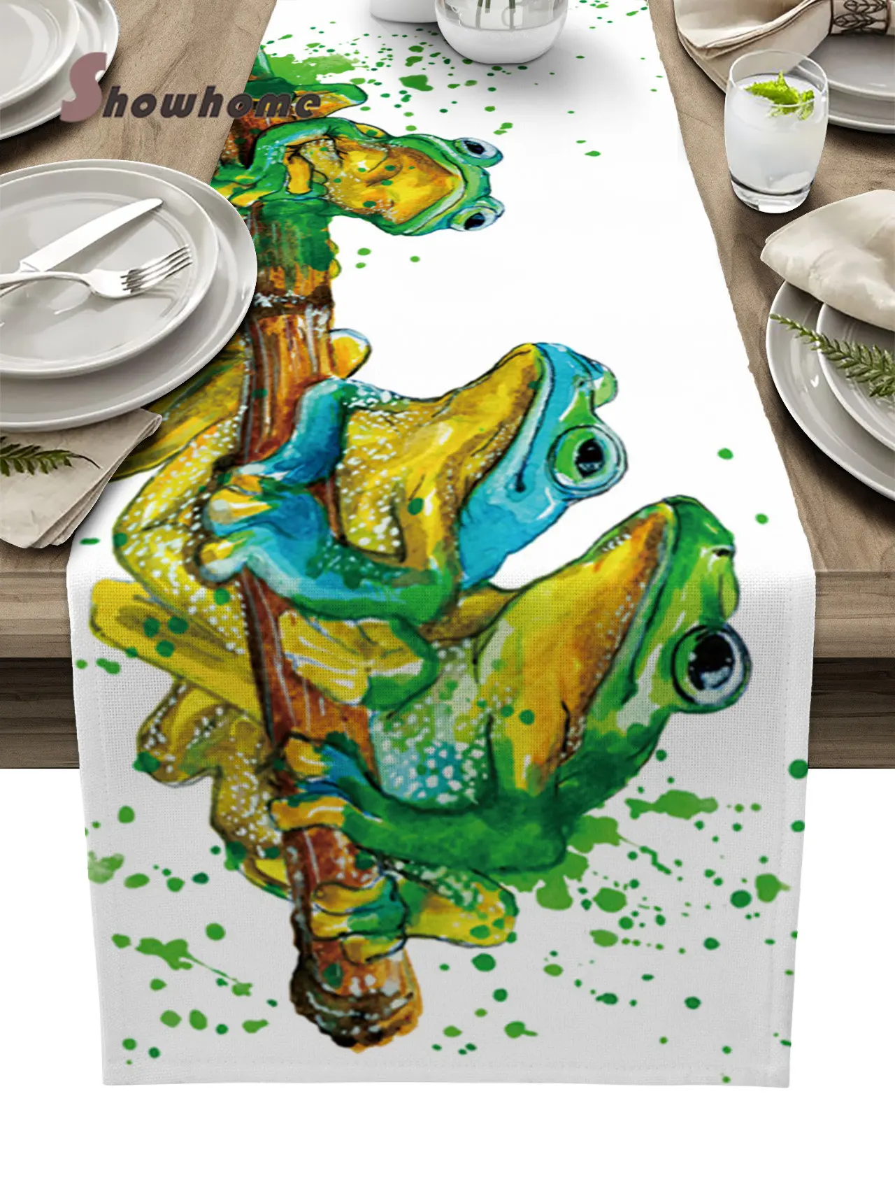 

Чехол для стола в виде лягушки с ручной росписью акварелью, декор для вечеринки в отеле, обеденная настольная Обложка