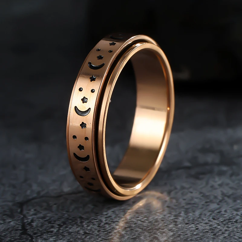 Кольцо из нержавеющей стали с радужной звездой и луной антистрессовое кольцо для