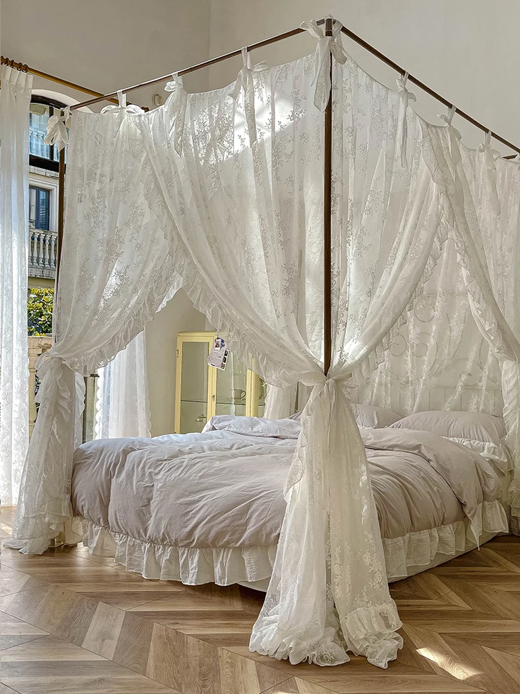 

Сетка от комаров в дворцовом стиле с рамкой, романтичная кружевная затеняющая сетка для кровати, навес, постельное белье для трех дверей, украшение для дома