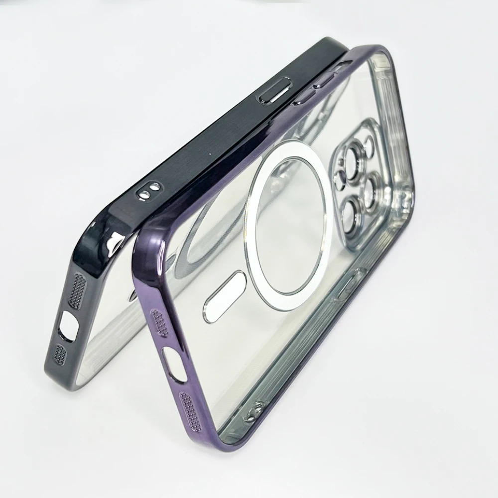 Luxury For Magsafe Magnetic Charging Transparent Silicone Case for iPhone 14 Plus 13 12 11 Pro Max Plating Shockproof Soft Cover