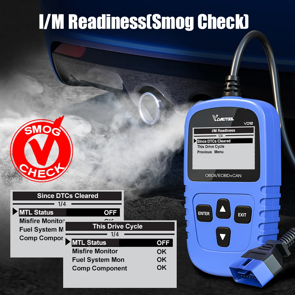 VDIAGTOOL VD10 OBDII Сканер отключения двигателя Считыватель световых кодов Проверка