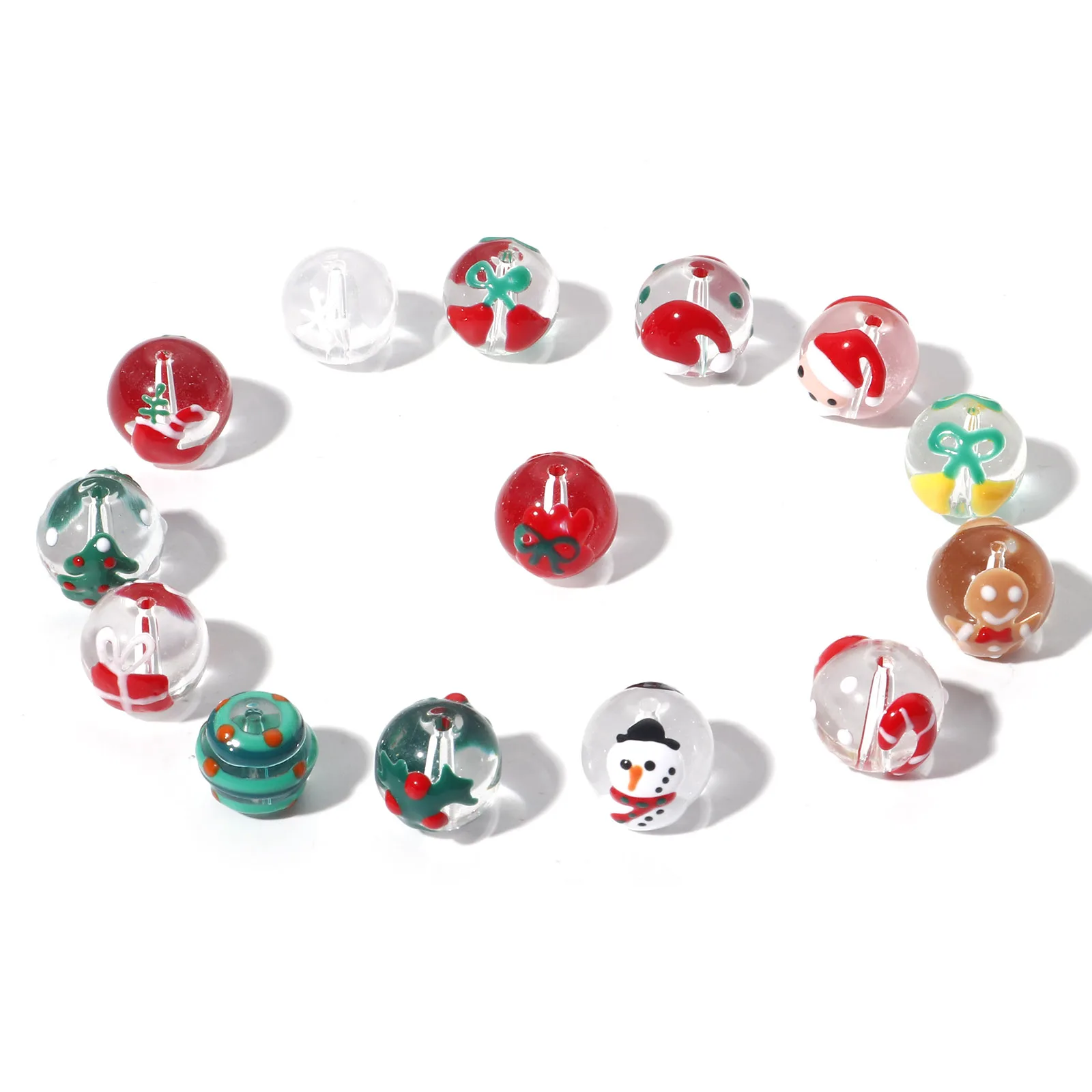 14mm Lampwork Glass Beads Round Multicolor Christmas Tree Enamel Spacer DIY Making Bracelets Necklace Women Jewelry 5PCs