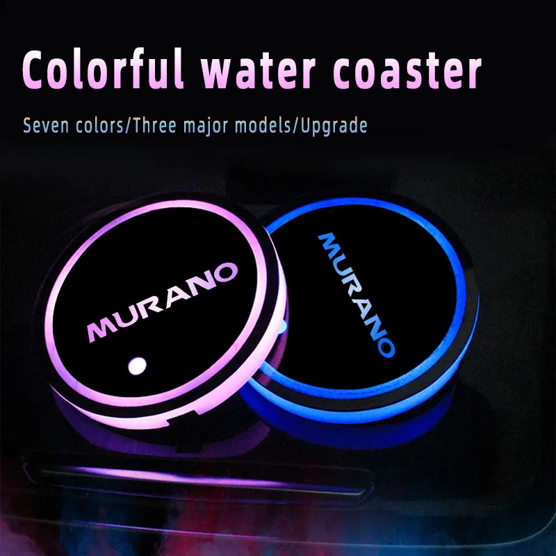 

Car Logo Led Atmosphere Light 7 Colorful Cup Luminous Coaster Holder For Nissan Murano 2011 2013-2017 2019 2021 Auto Accessories