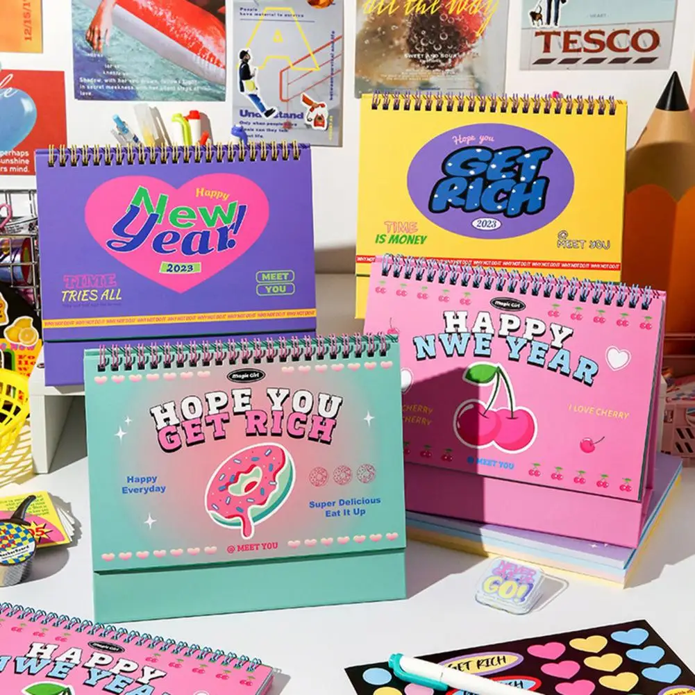 

Настольный календарь с плавным поворотом страниц, дизайн катушки, ежедневник 2023, настольный планировщик пончика, вишни для дома