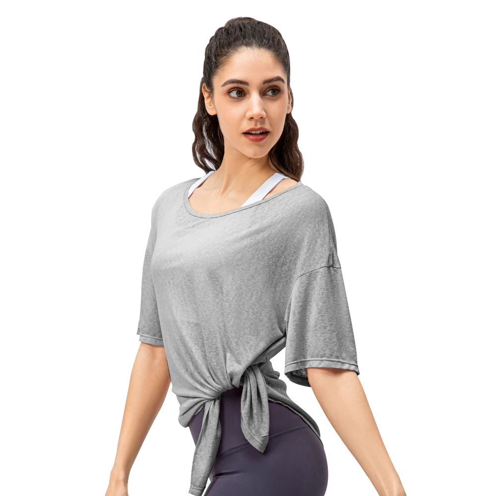 

Women Sport Tee Shirts Loose Fit Knot Fork Black Pink White Grey Lazy Tops