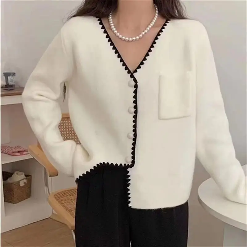 

Hsa Solid Cardigan for Women 2023 Fashion V Neck Single Breasted Autumn Winter Sweater Elegant Vintage Knitting Cardigan