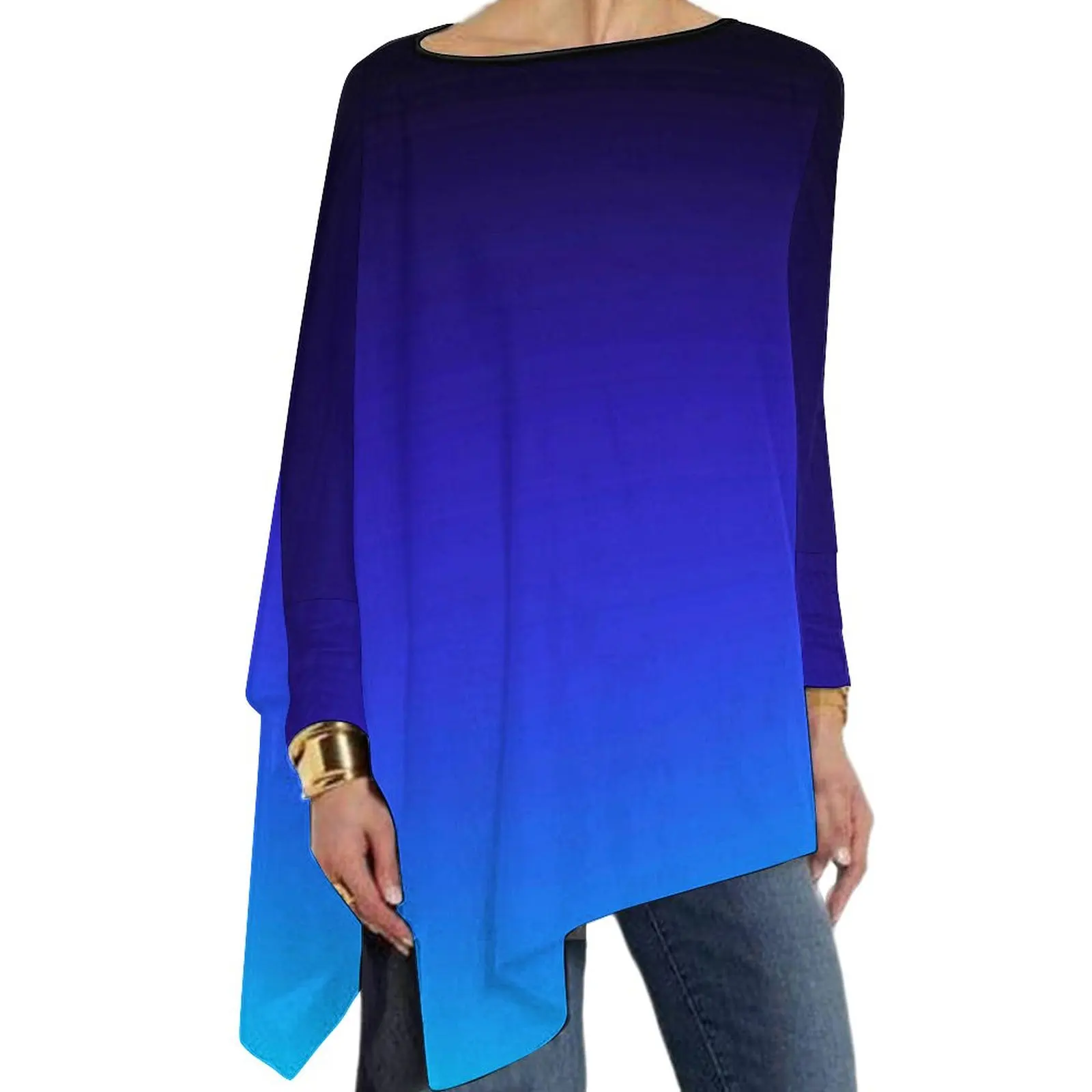 

Футболки с принтом Омбре, свободные женские футболки черного цвета, цвета индиго, акварель, синий цвет, женская одежда больших размеров 5XL, 6XL