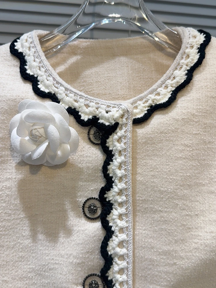 Женская твидовая куртка в стиле пэчворк AELESEEN Элегантная короткая с объемными