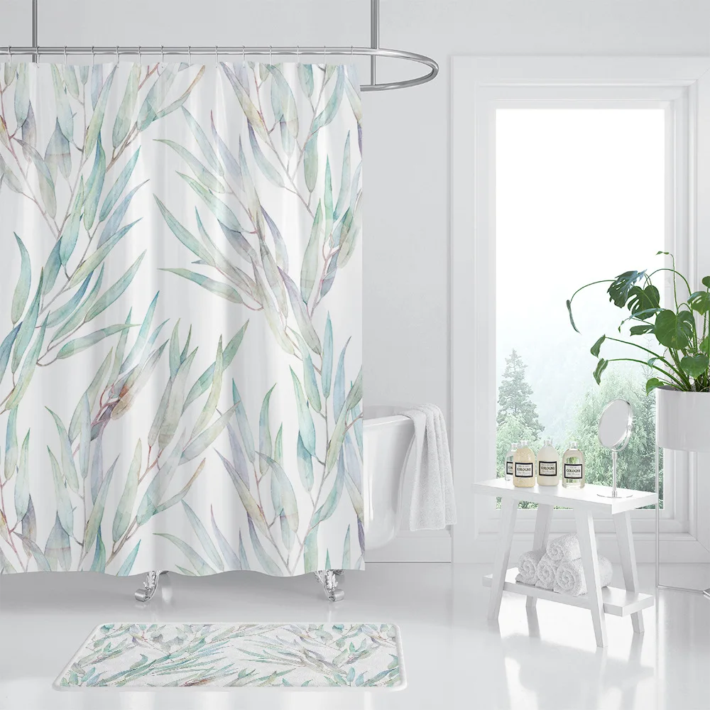 

3D Shower Curtain Original Design Leaf Pattern Water Proof with Hook Suitable for Home Kitchen Curtain for Bathroom Accessories