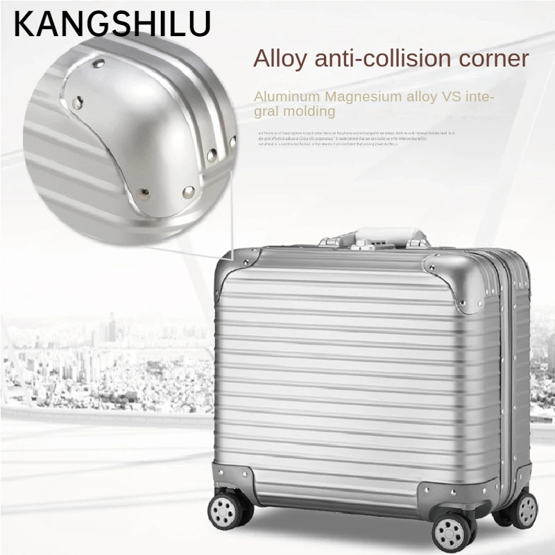 KANGSHILU 18-inch New All Aluminum Magnesium Alloy Boarding Box Small Luggage Women Trolley Suitcase Business Silent Password