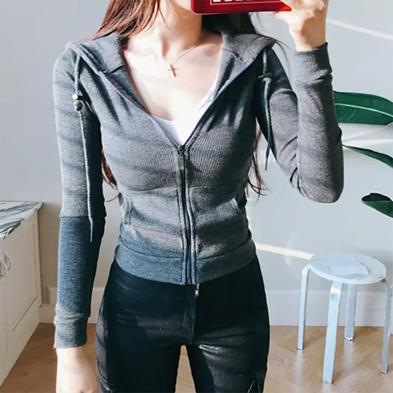 

2023New Skinny Short Hoodies Women Sweatshirt Spring And Autumn Casual Tops