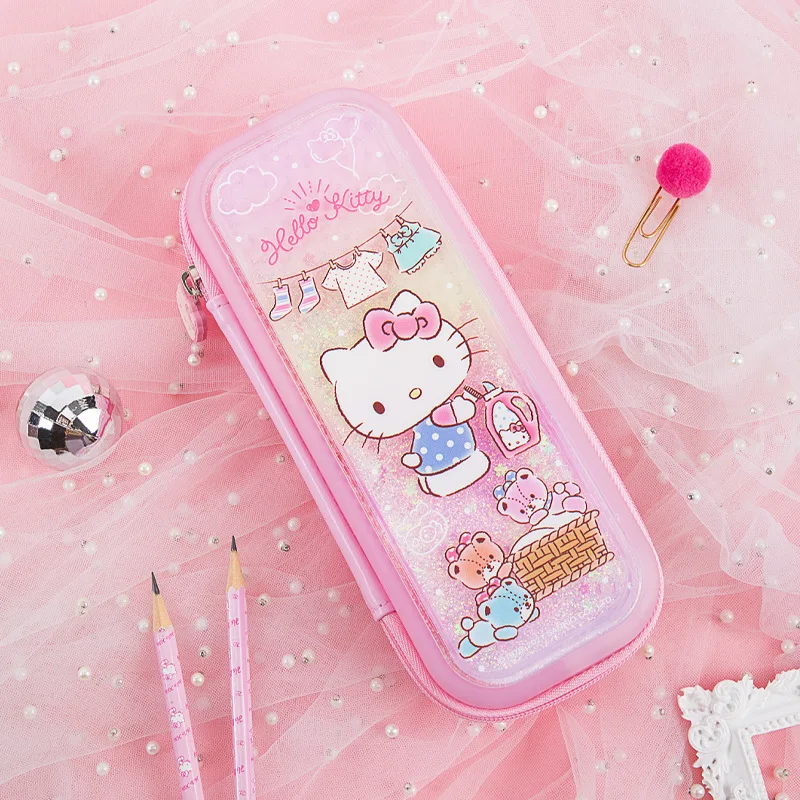 Sanrio Hellokitty Quicksand Pencil Case Large Capacity Drop-Resistant Primary School Girl Cute Hello Kitty  backpacks