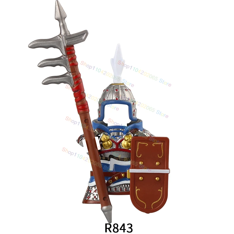 R841-846 Chinese Ancient Figures Building Blocks Famous Lv Bu Guan Yu Zhao Yun Hero figures Historical War Model Brick Kids Toy