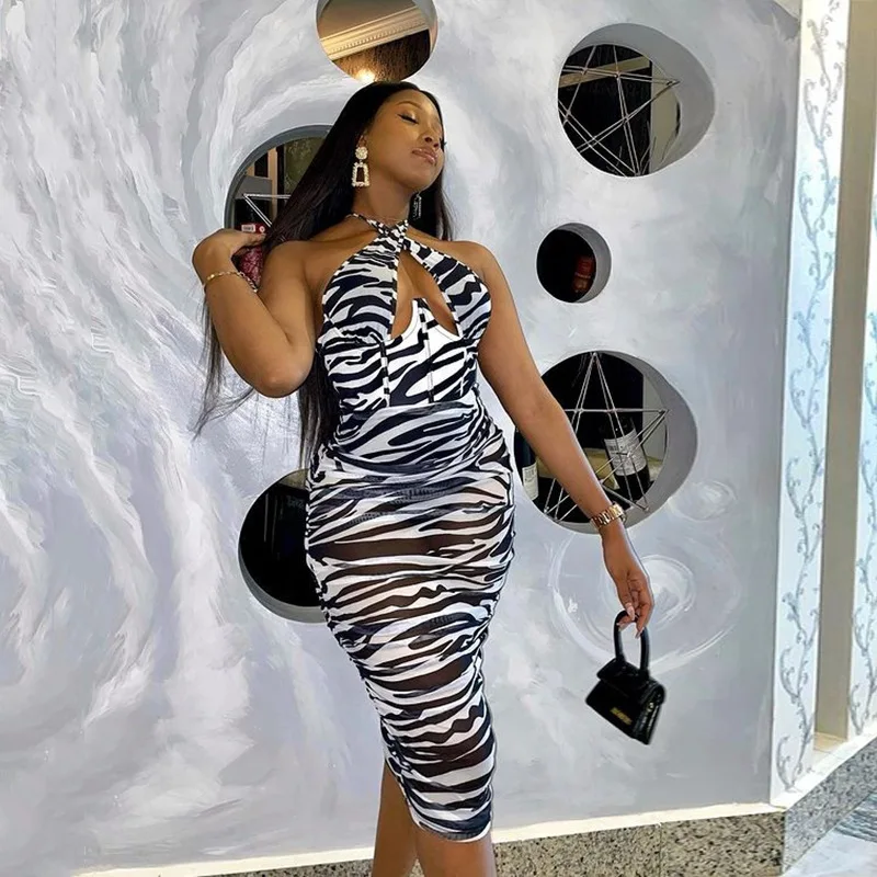 

Женское облегающее платье-миди с лямкой на шее, V-образным вырезом и открытой спиной