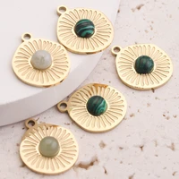 5pcs 1718mm natural stone hole pendants sun flower stainless steel charms dangle fordiy earring making jewelry necklace bulk