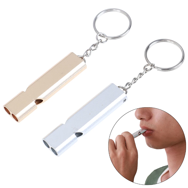 

Portable Alloy Aluminum Emergency Survival Whistle Outdoor Camping Hiking Tool W/Keychain