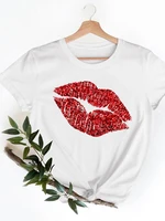 casual ladies lip watercolor sweet lovely print t shirts clothing short sleeve clothes fashion summer women t female graphic tee