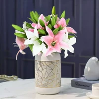 new 5pcs 38cm white lily artificial flowers party wedding bridal bouquet fake plant for living room home decoration real touch