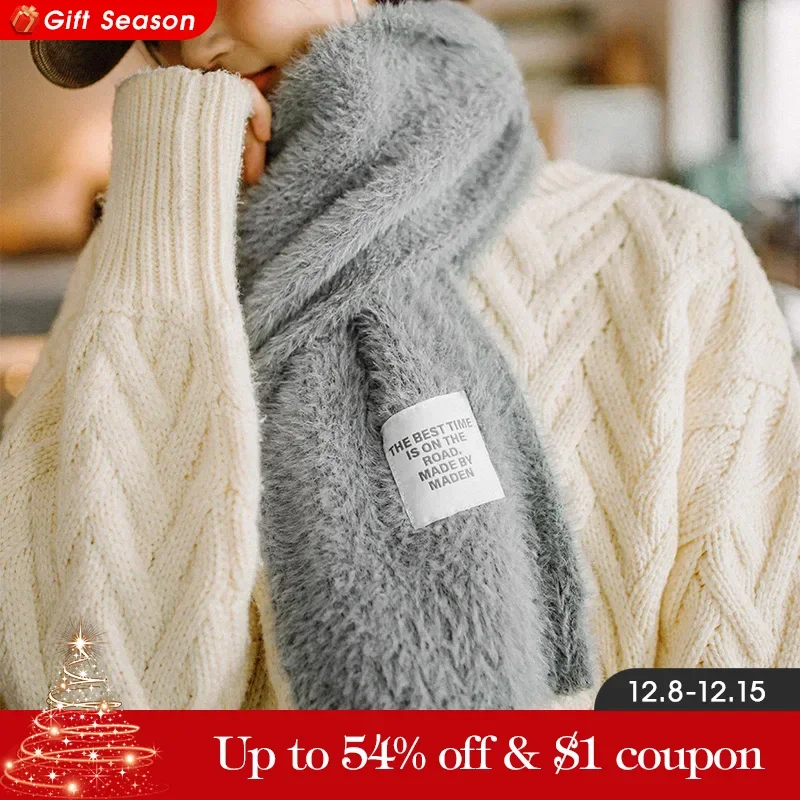 Maden повседневный женский шарф теплый серый для шеи на осень и зиму универсальный