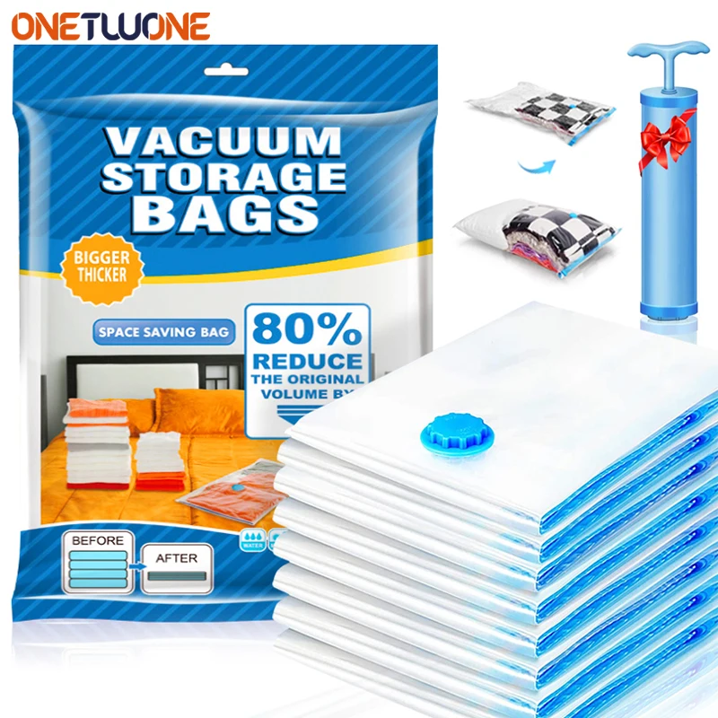 1/5/10pc Vacuum Storage Bags,for Bedding,Pillows,Towel,Clothes Space Saver ​Travel Storage Bag,With Hand-Pump,Vacuum Bag Package