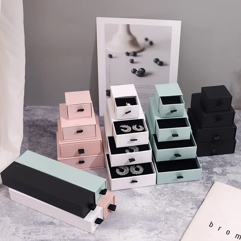 

Fashion Jewelry Boxes and Packaging Drawer Box Ring Bracelet Necklace Earring Holder Display Paper Gift Boxes for Jewellery