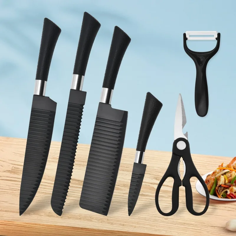 

Набор инструментов для резки из нержавеющей стали, ручка в форме подковы, кухонный нож с волнистым рисунком, набор из шести предметов в западном стиле, набор кухонных инструментов для резки