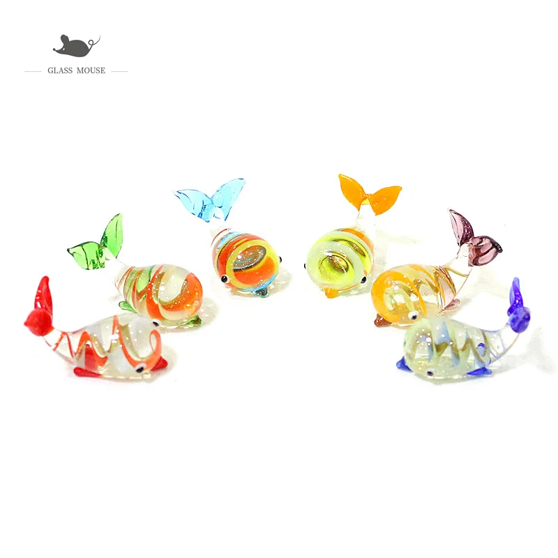 

Cute Whale Mini Glass Figurine Gold Wire Craft Ornament Tiny Sea Animal Statue Home Desktop Aquarium Fish Tank Decor Accessories