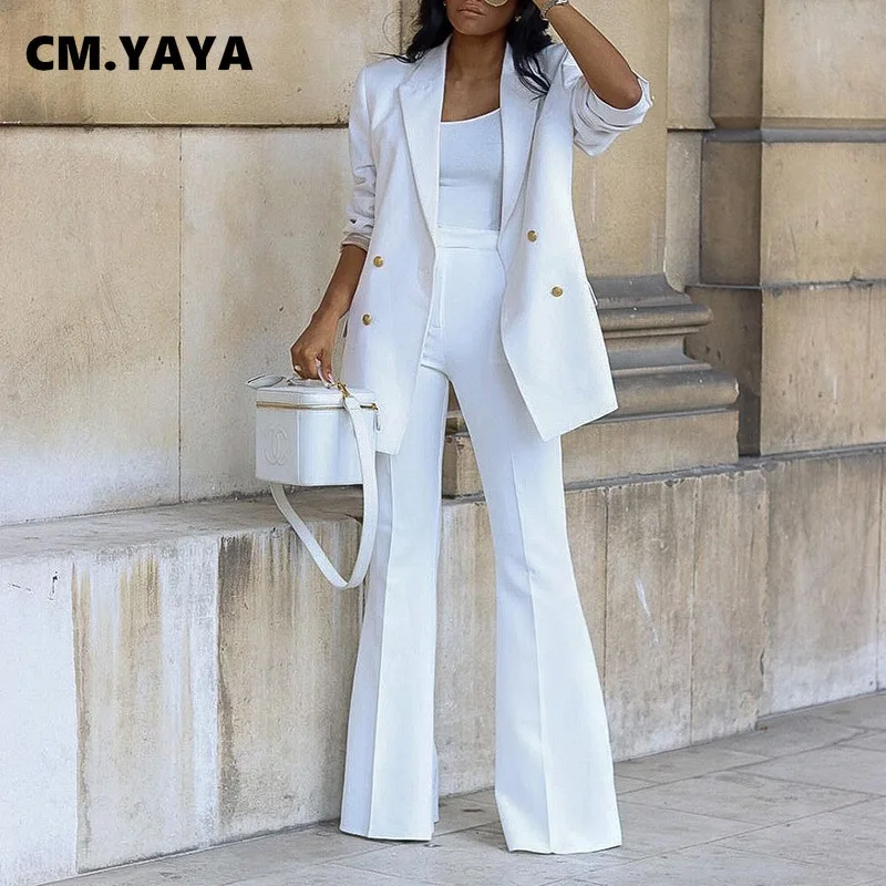 Женский элегантный спортивный костюм CM.YAYA базовый двубортный Блейзер и прямые