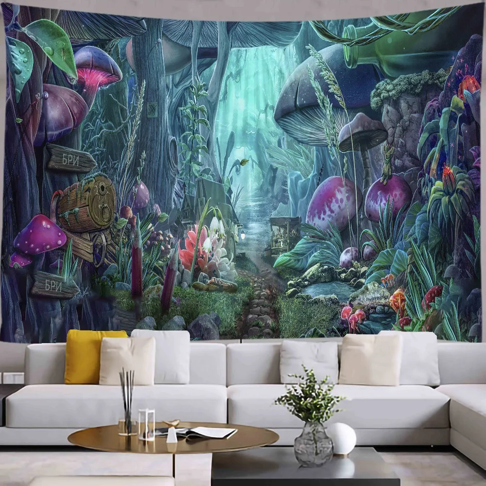 

Dream forest Banner Flag Posters Wall Art Mandala Hanging Painting Boho decor macrame hippie Witchcraft Tapestry Wall Stickers