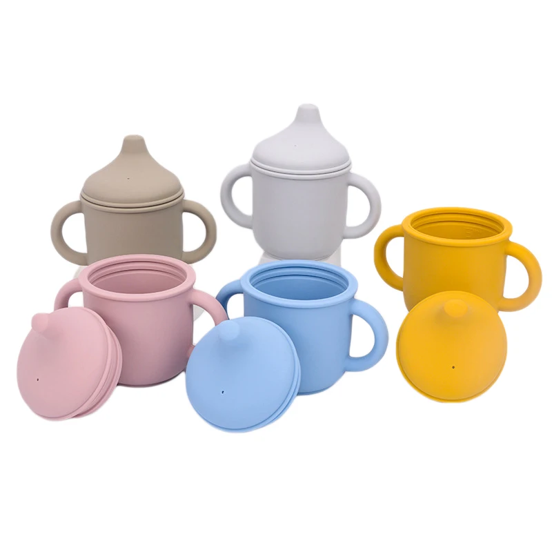 

Thicken Silicone Kids Learning Drink Baby Sippy Cup Feeding Water Cups Children Infant Duckbill Binaural Copo Infantil With Lid