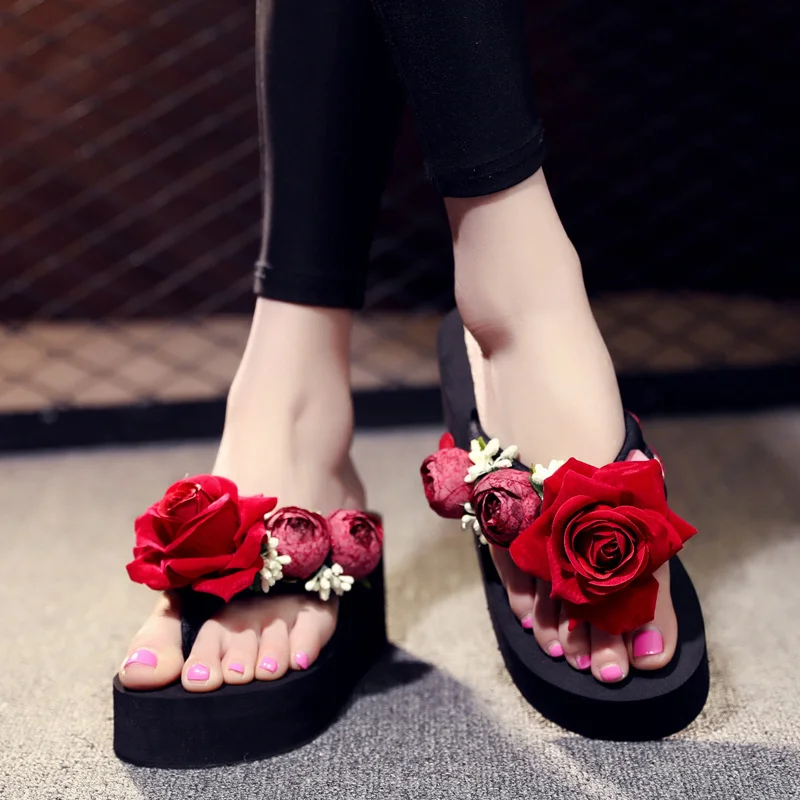Slippers Women Ladies Summer Flip Flops Open Toe Flowers Bohemian S for Women Sandals Beach Slides Sandals Women Large Size