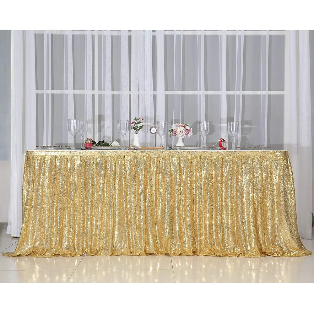Beige Gold Sequin Table Skirt Tables Cloth Birthday Party Wedding Christmas Accessories Sweets Table Decoration Festival Deco