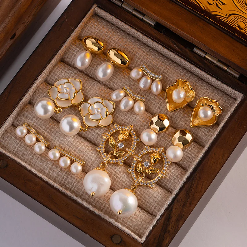 

Vintage 925 Silver Needle Natural Pearl Earrings for Women French Elegant Hepburn Ear studs Luxury Pearl Eardrop Jewelry XY-R163