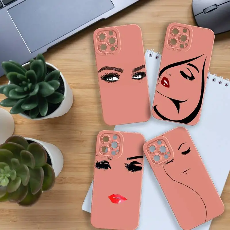 

Beauty face eye sexy smile Phone Case For iPhone 13 12 11 Pro MAX Mini X XS XR 7 8 Plus Camera Lens Liquid Silicone