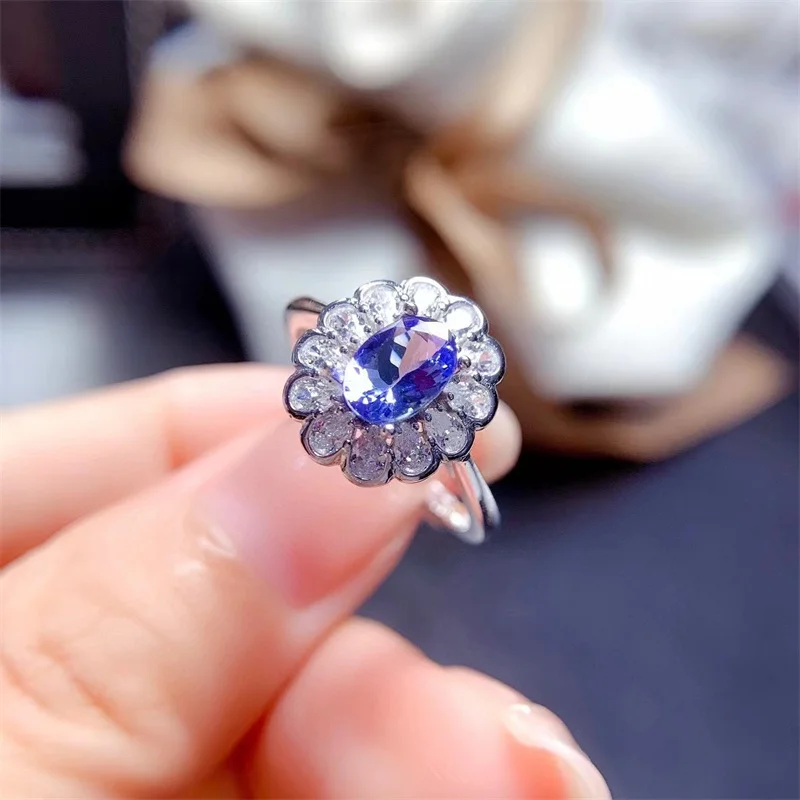 Новое кольцо из серебра 925 пробы с натуральным танзанитом для женщин драгоценное