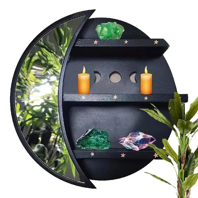 

Moon Crystal Wooden Shelf Storage Craft Wall Boho Hanging Organizer Gothic Decoration Art Stone Display Rack Bedroom Decor New