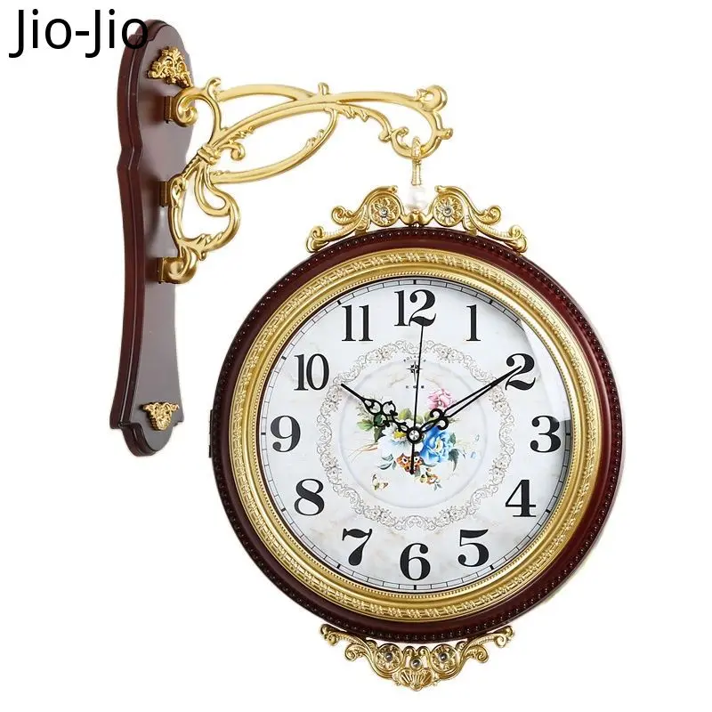 

Европейские Роскошные двойные настенные часы в стиле ретро для гостиной, потертые шикарные креативные большие часы, настенный Декор для до...