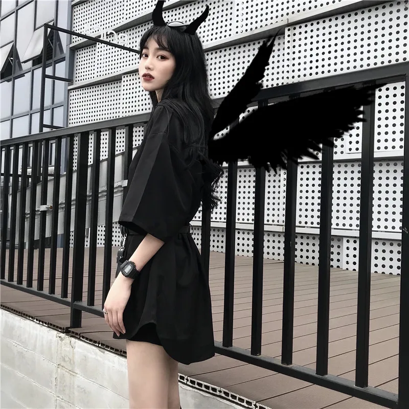 Woherb 2024 Корейская свободная длинная рубашка женский летний топ черная блузка в