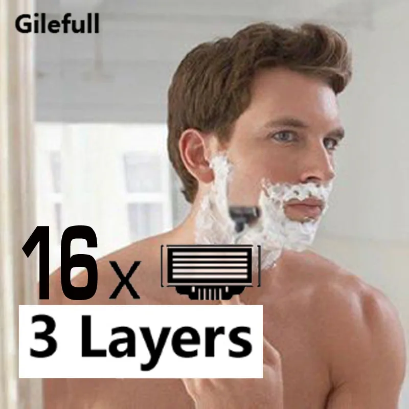 16pcs Men's Safety Razor Blades Face care Shaving blades Manual shaving Cassette for mach 3