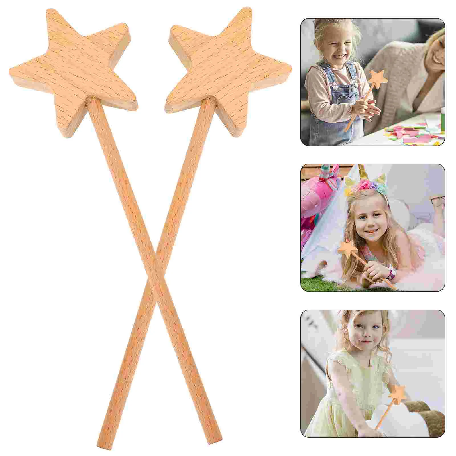 

Детские деревянные палочки для рукоделия, искусственные волшебные палочки, звезда, девушки, неокрашенные реквизиты, ведьмы, ленты, украшени...