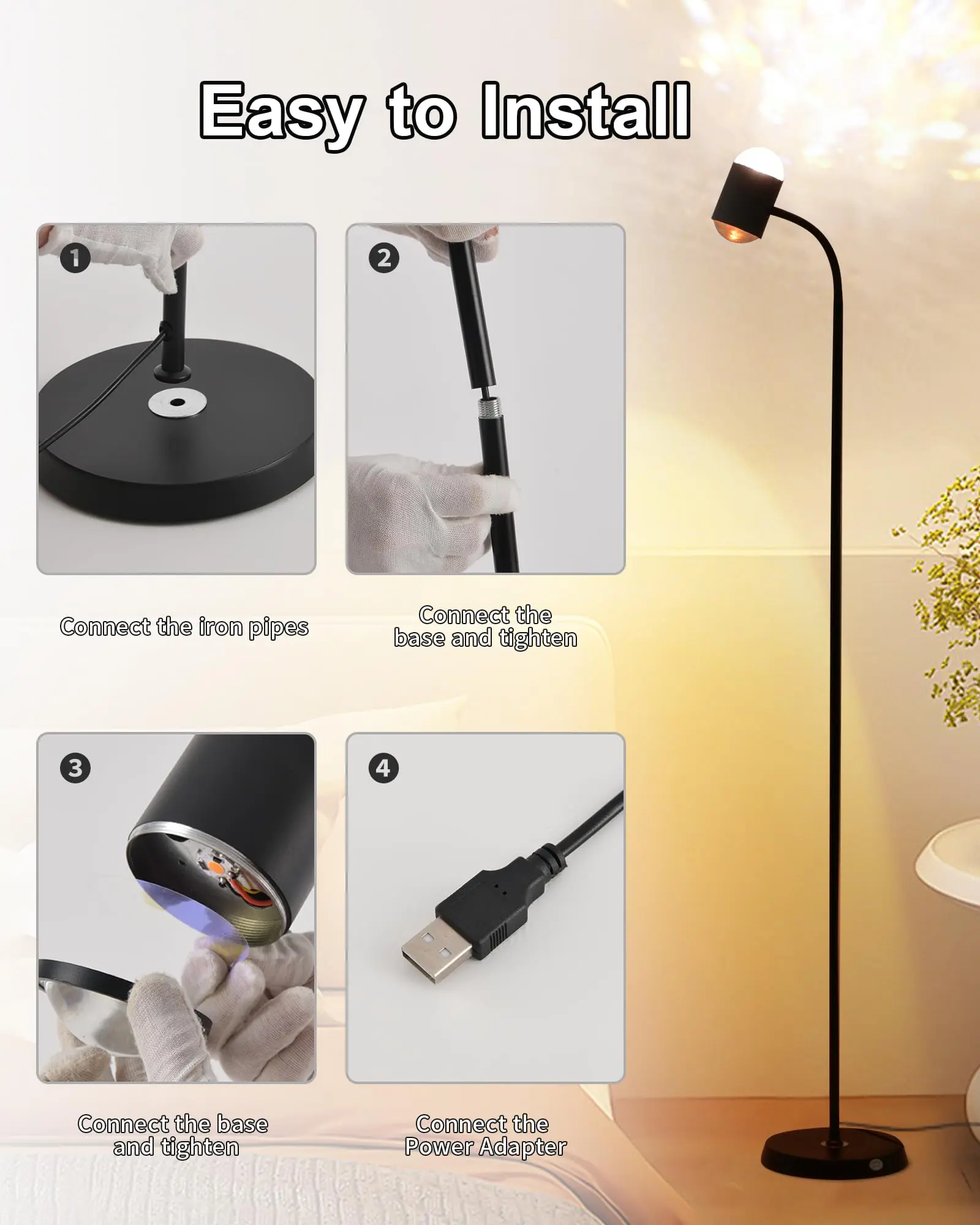 Лампа заката проектор черная лампа с двойной головкой и водной рябью