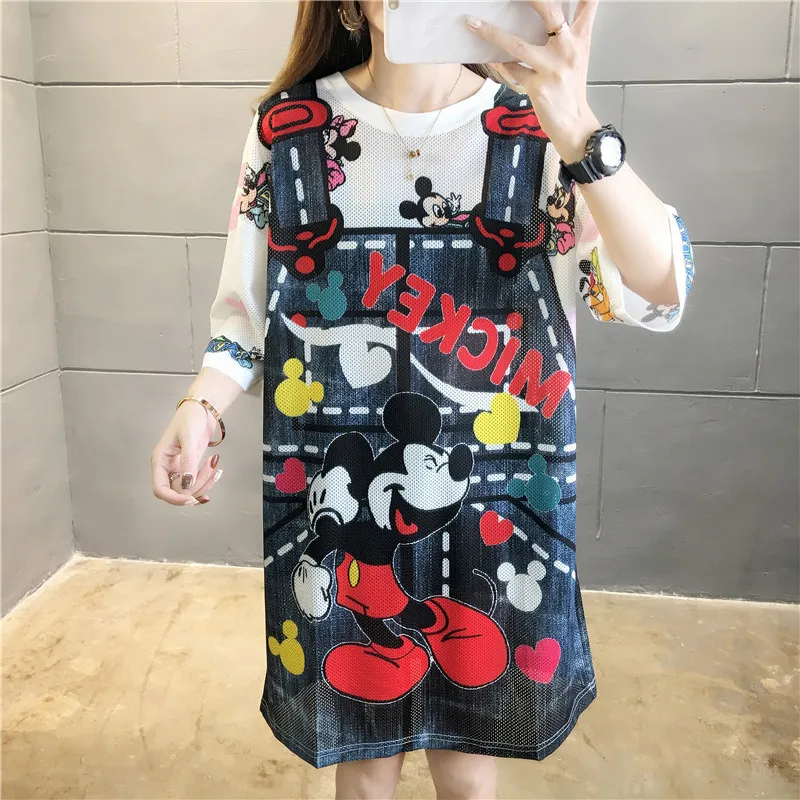 

Disney Mickey Mouse 90s Aesthetic Women T Shirt See Through Transparent Mesh Tops Half Sleeve Oversized Ladies T-Shirt Summer